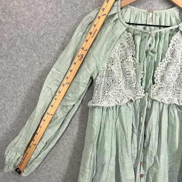 Free People Summer Struttin' Crochet Puff Sleeve Mini Summer Light Green Size XS - Picture 6 of 8